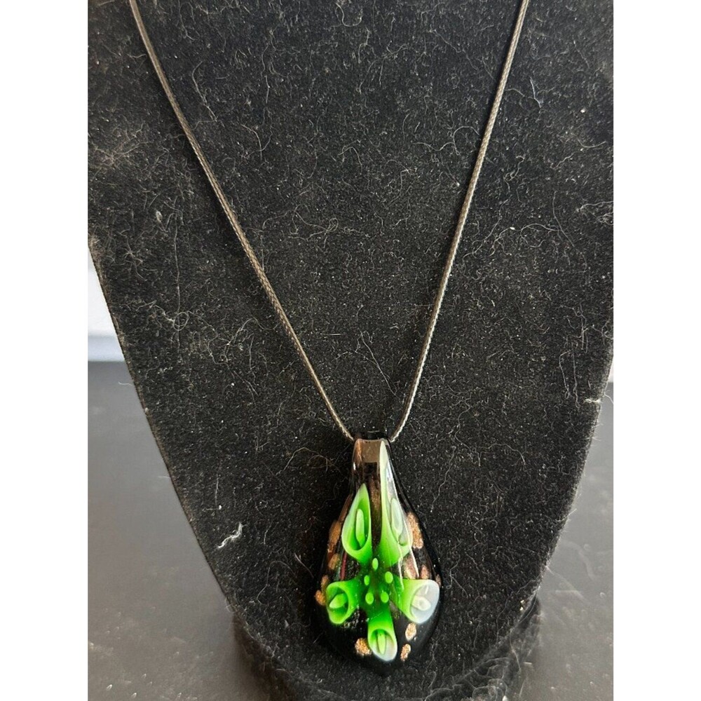 Millefiori Style Green Floral Glass Pendant Flower Art Glass Jewelry Charm